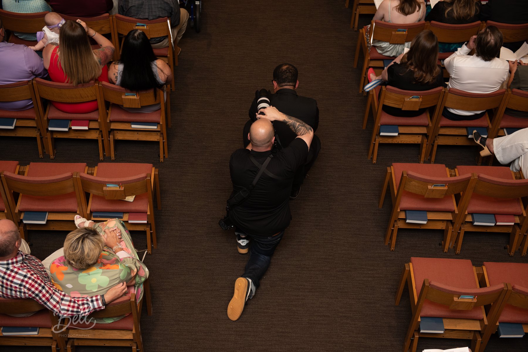 Ceremony coverage from above the aisle