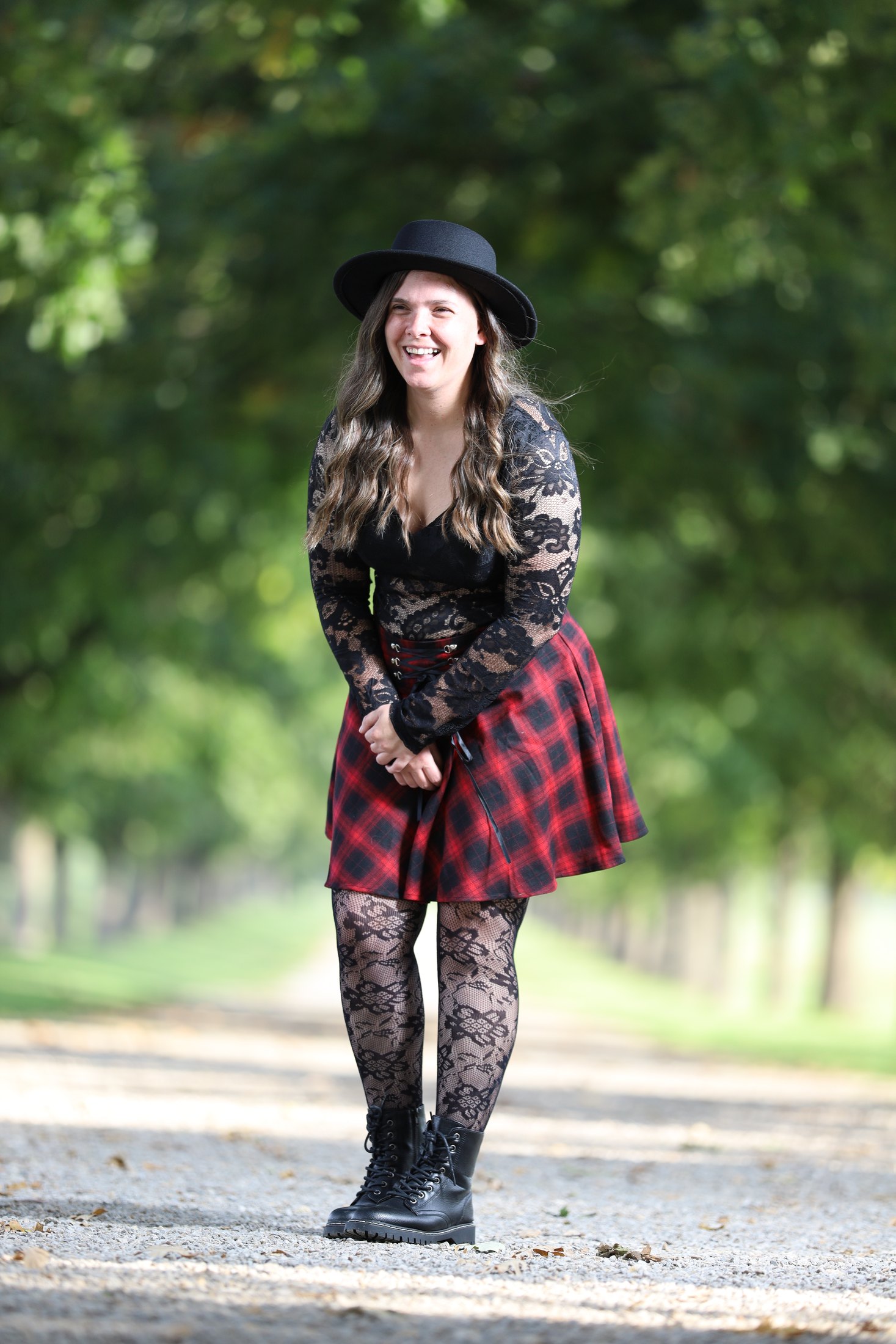 Creative outdoor portrait in plaid styling